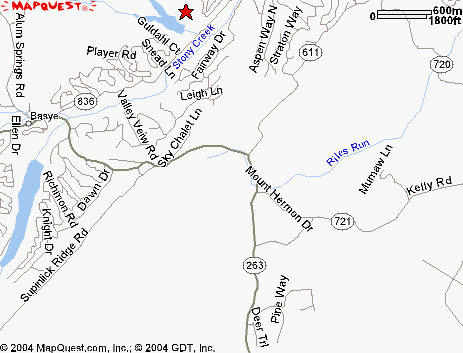 Map showing Sky Chalet Lane off of Rt. 263.